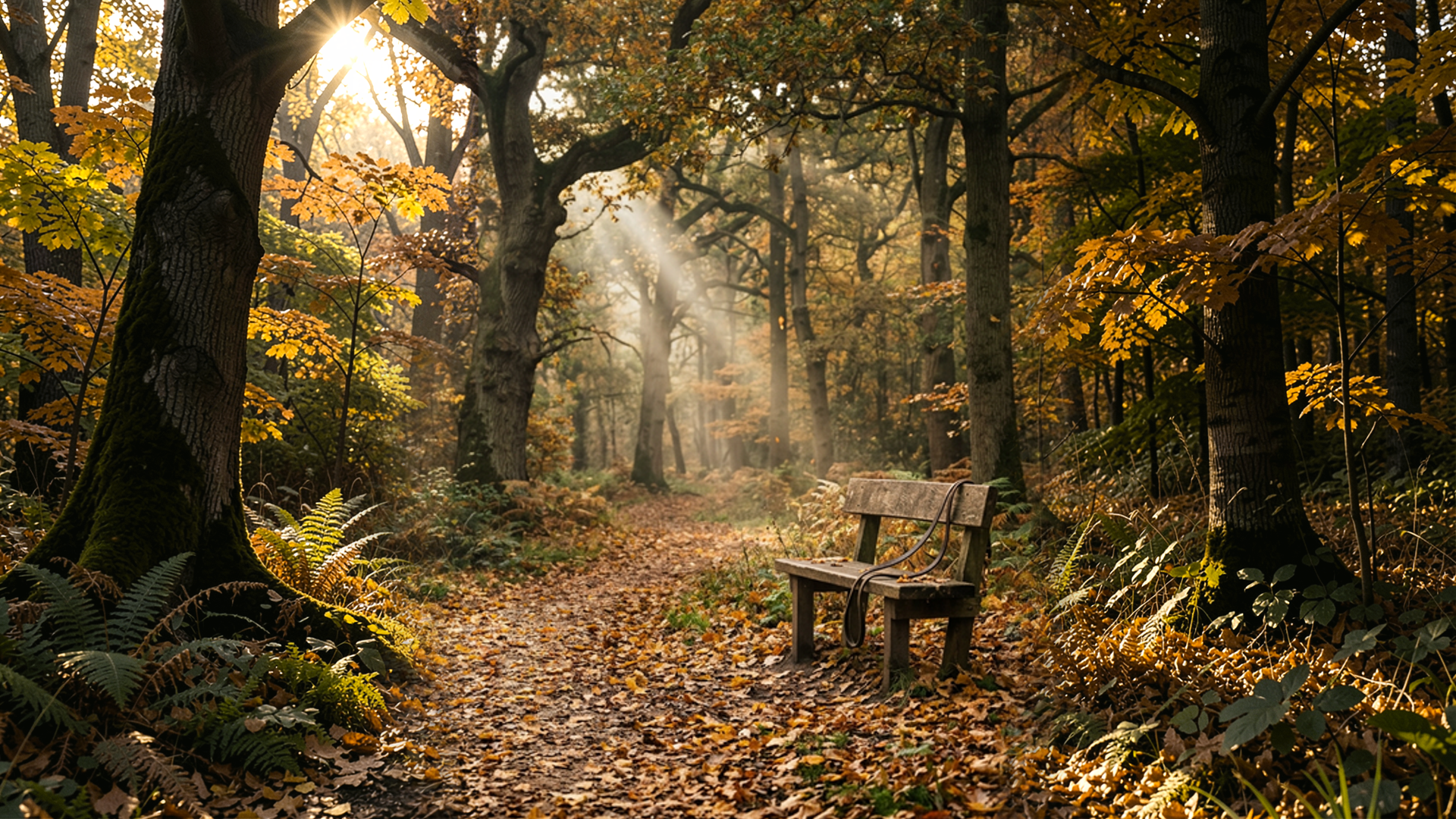 A peaceful autumn forest path